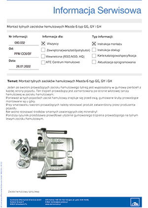 Montaż tylnych zacisków hamulcowych Mazda 6 typ GG, GY i GH