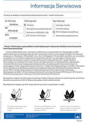 Zmiany w składzie mieszanek klocków ceramicznych - nowe oznaczenia