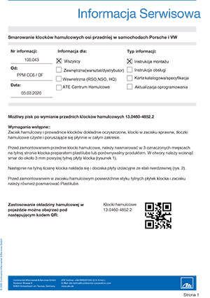 Smarowanie klocków hamulcowych osi przedniej w samochodach Porsche i VW