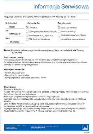 Regulacja szczeliny, elektryczny hamulec postojowy VW Touareg 2010 - 2018