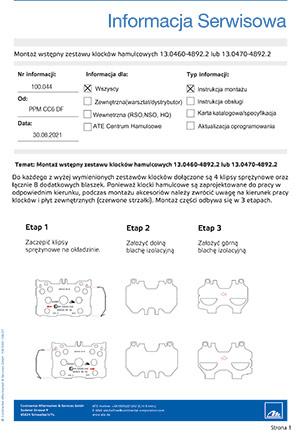 Montaż wstępny zestawu klocków hamulcowych 13.0460-4892.2 lub 13.0470-4892.2